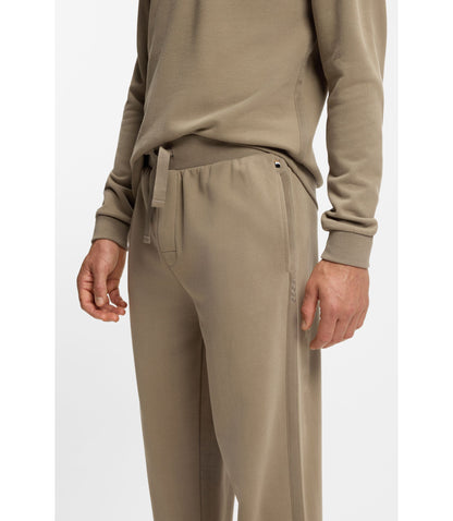 Boss Embroidered Logo Tracksuit Bottoms In Cotton Terry Light Brown