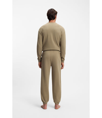 Boss Embroidered Logo Tracksuit Bottoms In Cotton Terry Light Brown