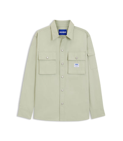 Hugo Relaxed Fit Shirt In Cotton Ripstop Light Green