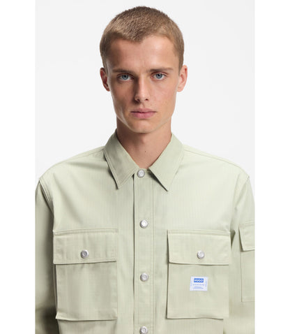 Hugo Relaxed Fit Shirt In Cotton Ripstop Light Green