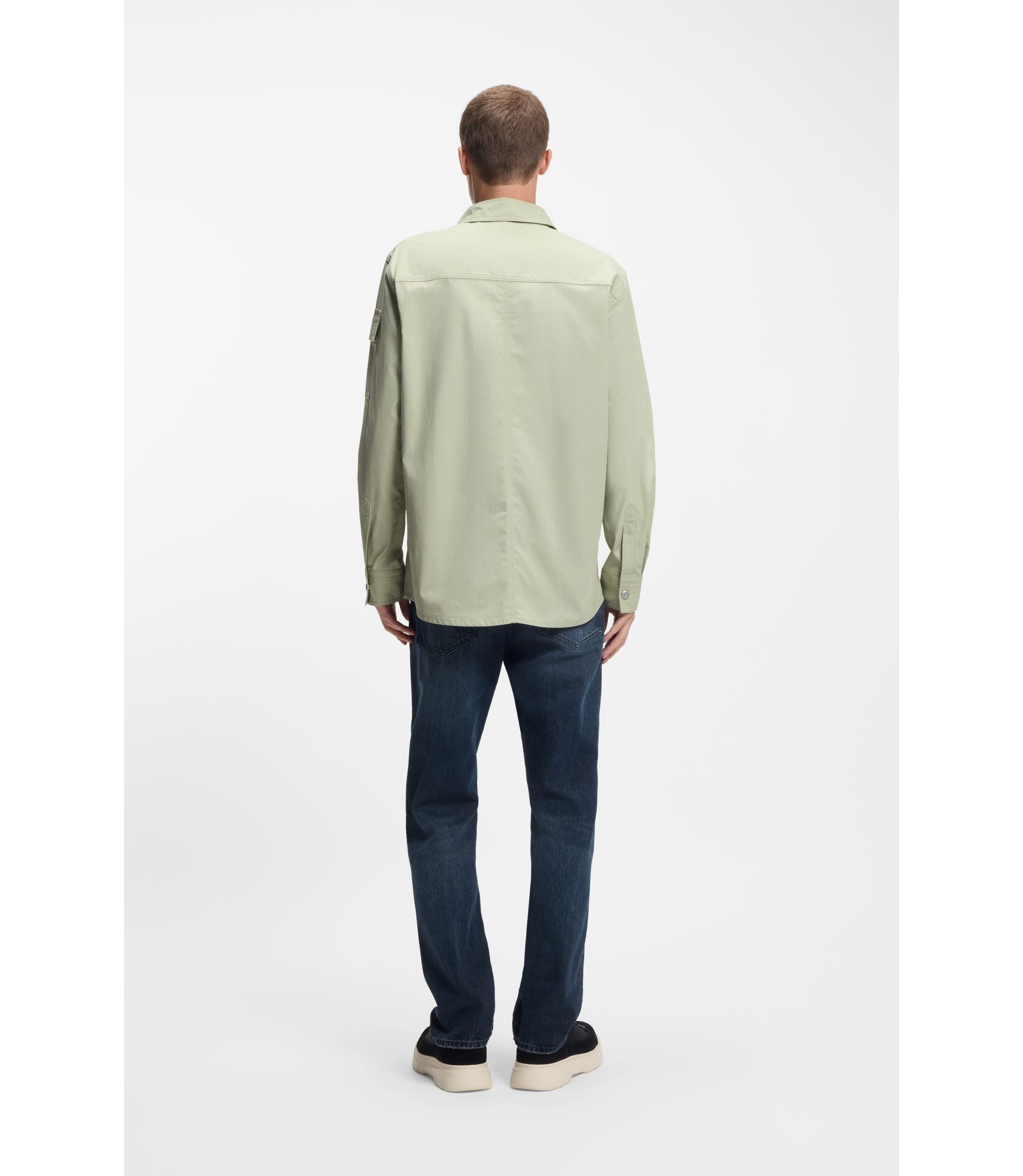 Hugo Relaxed Fit Shirt In Cotton Ripstop Light Green