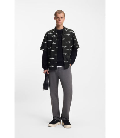 Hugo Printed Relaxed Fit Shirt In Cotton Poplin Black