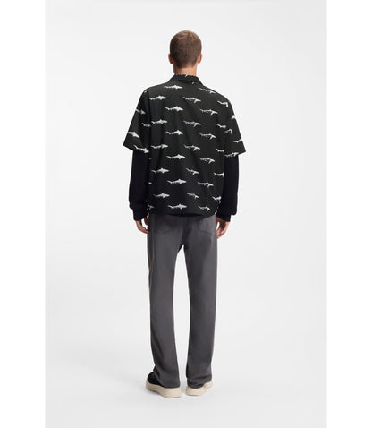 Hugo Printed Relaxed Fit Shirt In Cotton Poplin Black