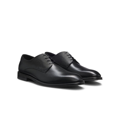 Boss Derby Shoes In Textured And Smooth Leather Black Black