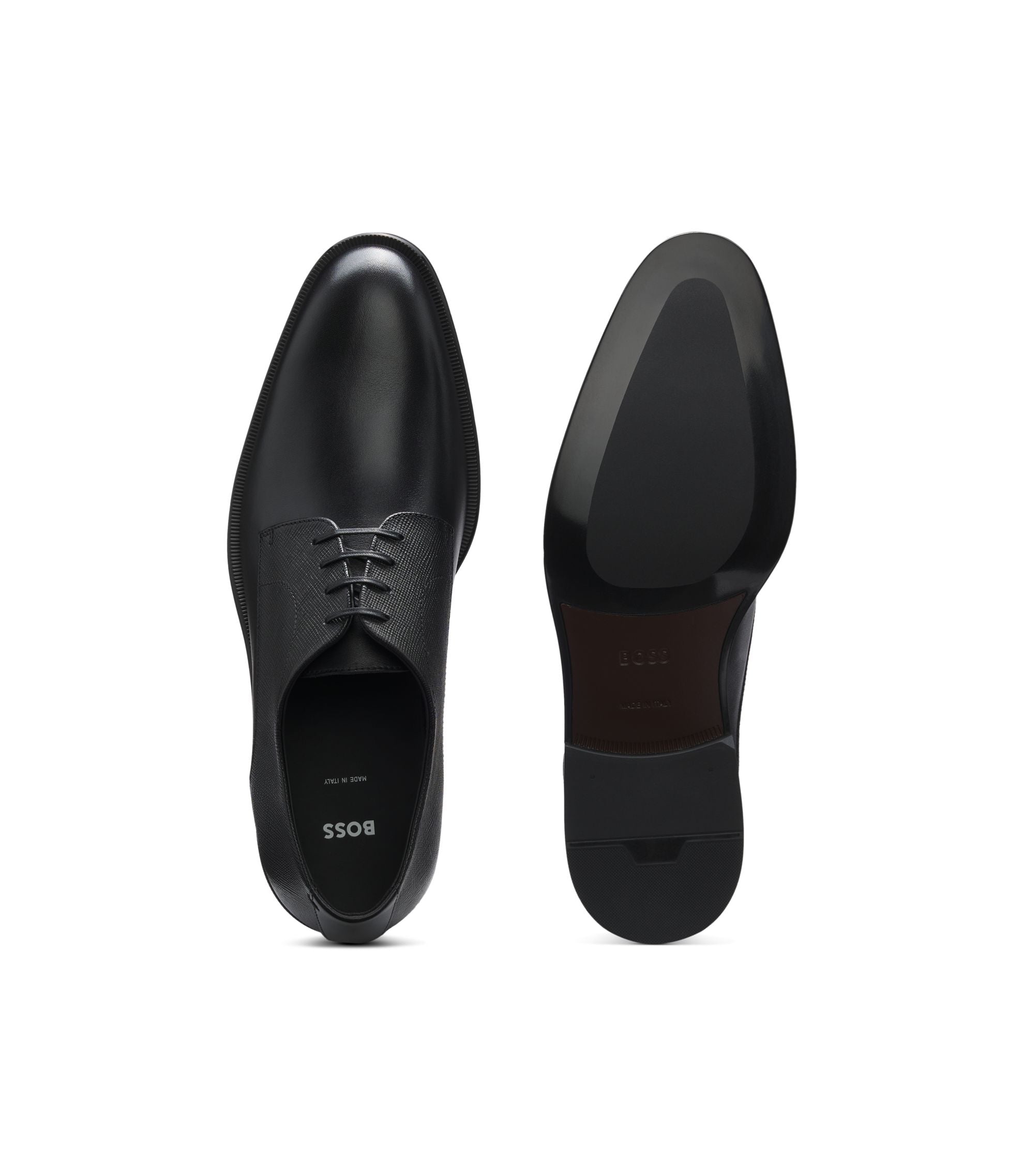 Boss Derby Shoes In Textured And Smooth Leather Black Black
