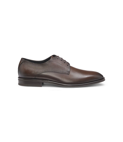 Boss Derby Shoes In Textured And Smooth Leather Dark Brown Dark Brown