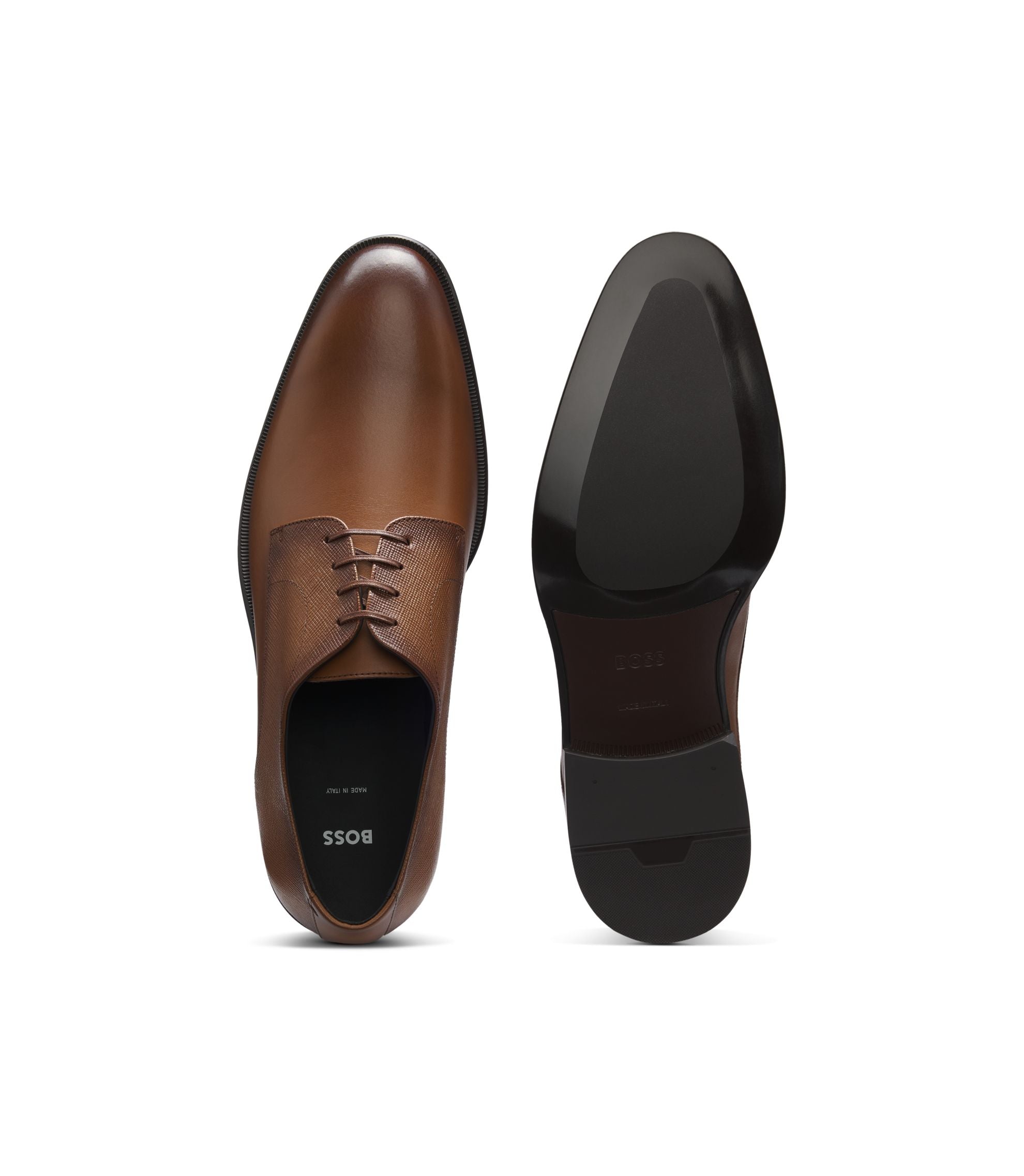 Boss Derby Shoes In Textured And Smooth Leather Brown Brown