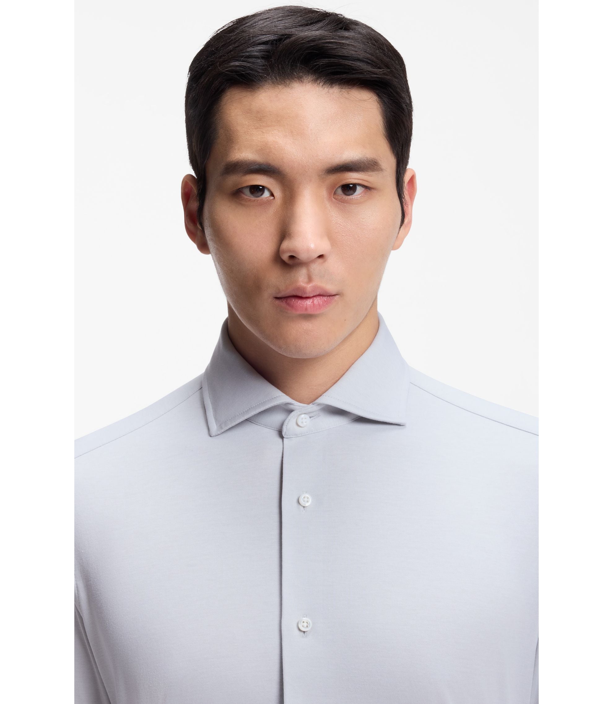 Boss Slim Fit Shirt In A Wrinkle Resistant Cotton Blend Silver