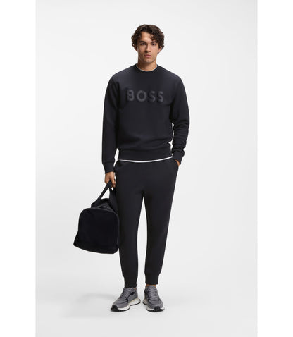 Boss Tonal Logo Sweatshirt In Stretch Cotton Dark Blue