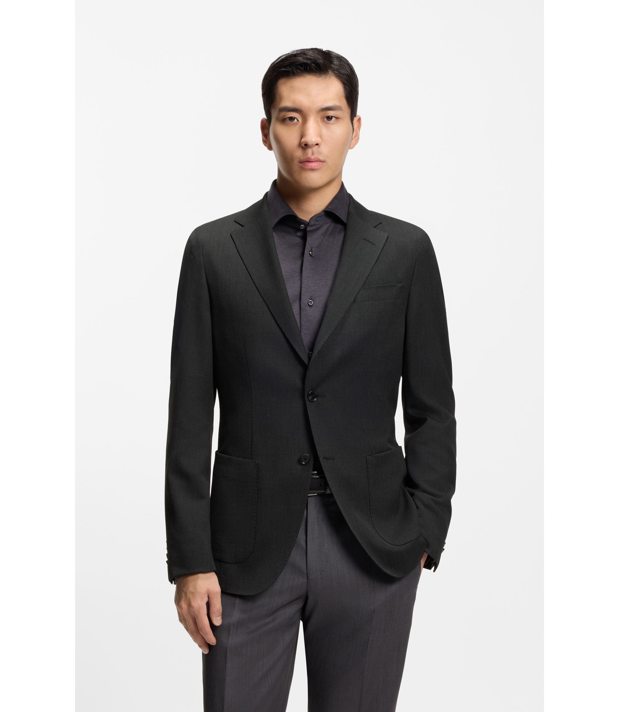Boss Slim Fit Jacket In Virgin Wool And Silk Black