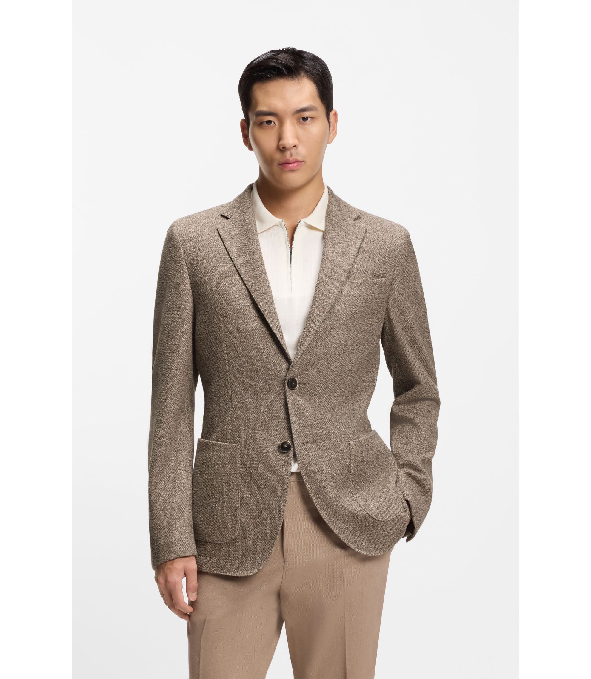 Boss Slim Fit Jacket In Micro Patterned Cotton Light Green
