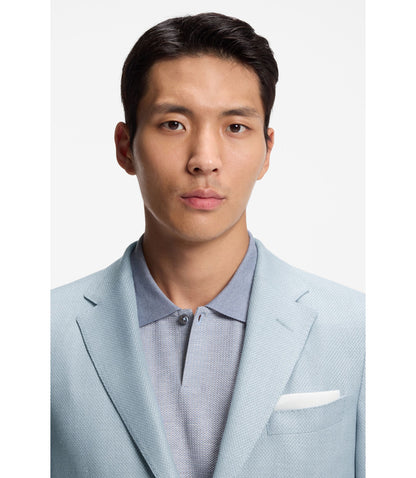 Boss Slim Fit Jacket In Wool Silk And Linen Light Blue