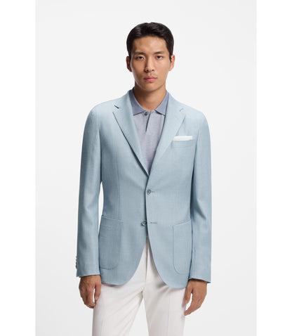 Boss Slim Fit Jacket In Wool Silk And Linen Light Blue