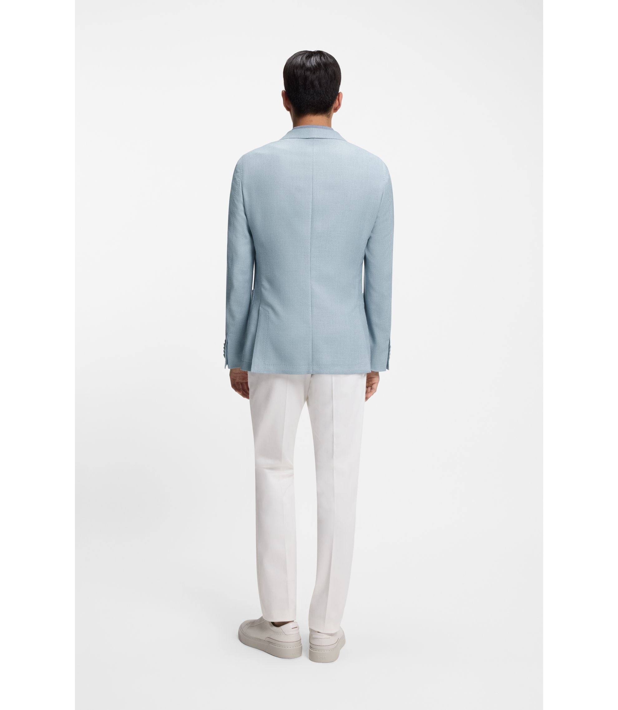 Boss Slim Fit Jacket In Wool Silk And Linen Light Blue