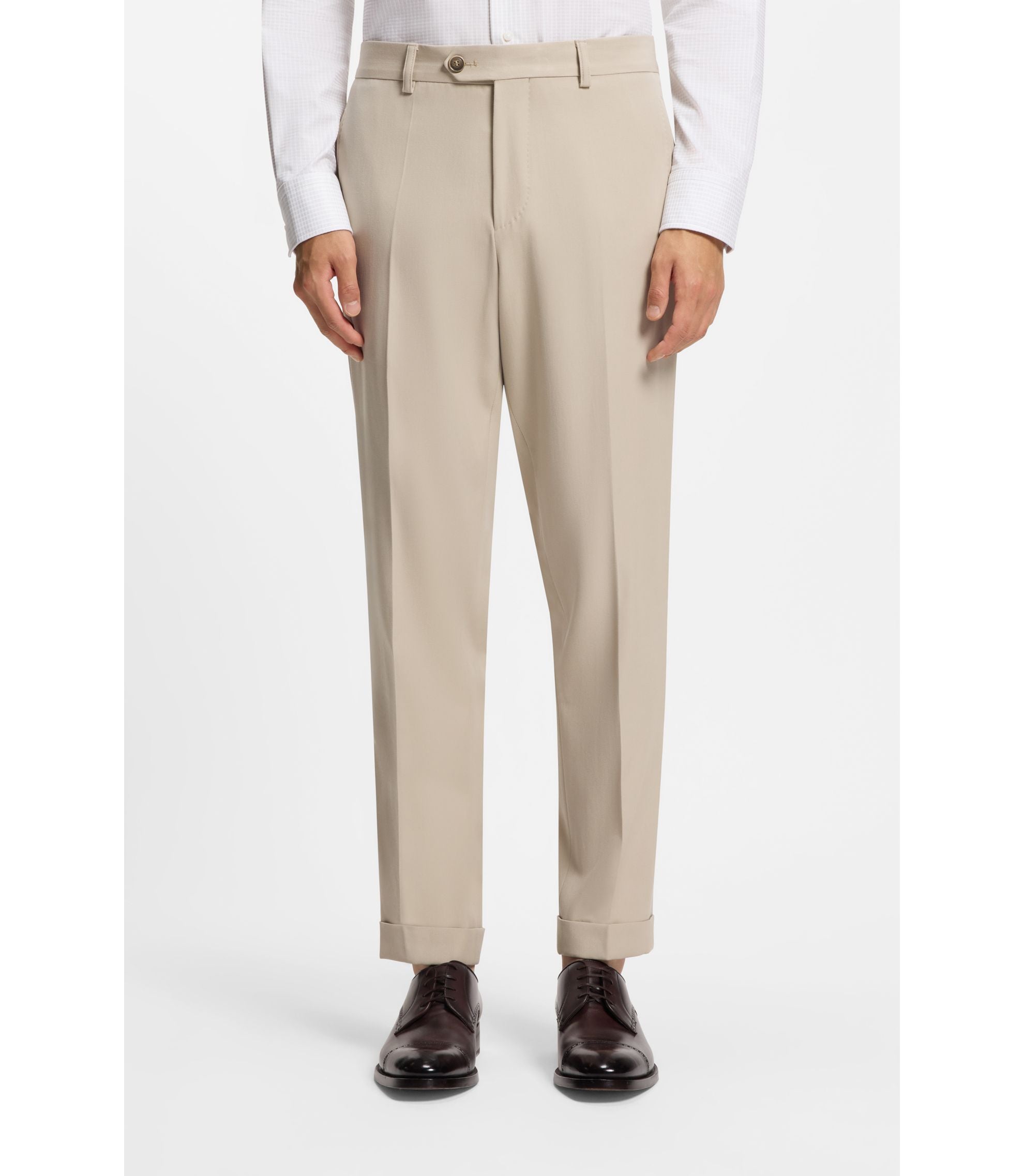 Boss Tapered Fit Trousers In Virgin Wool And Cotton Khaki
