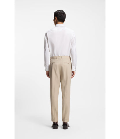 Boss Tapered Fit Trousers In Virgin Wool And Cotton Khaki