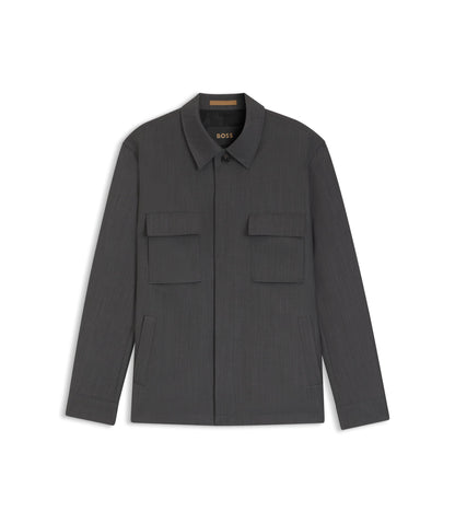 Boss Relaxed Fit Overshirt In Water Repellent Wool Black
