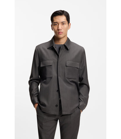 Boss Relaxed Fit Overshirt In Water Repellent Wool Black