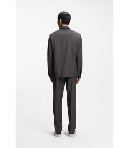 Boss Relaxed Fit Overshirt In Water Repellent Wool Black