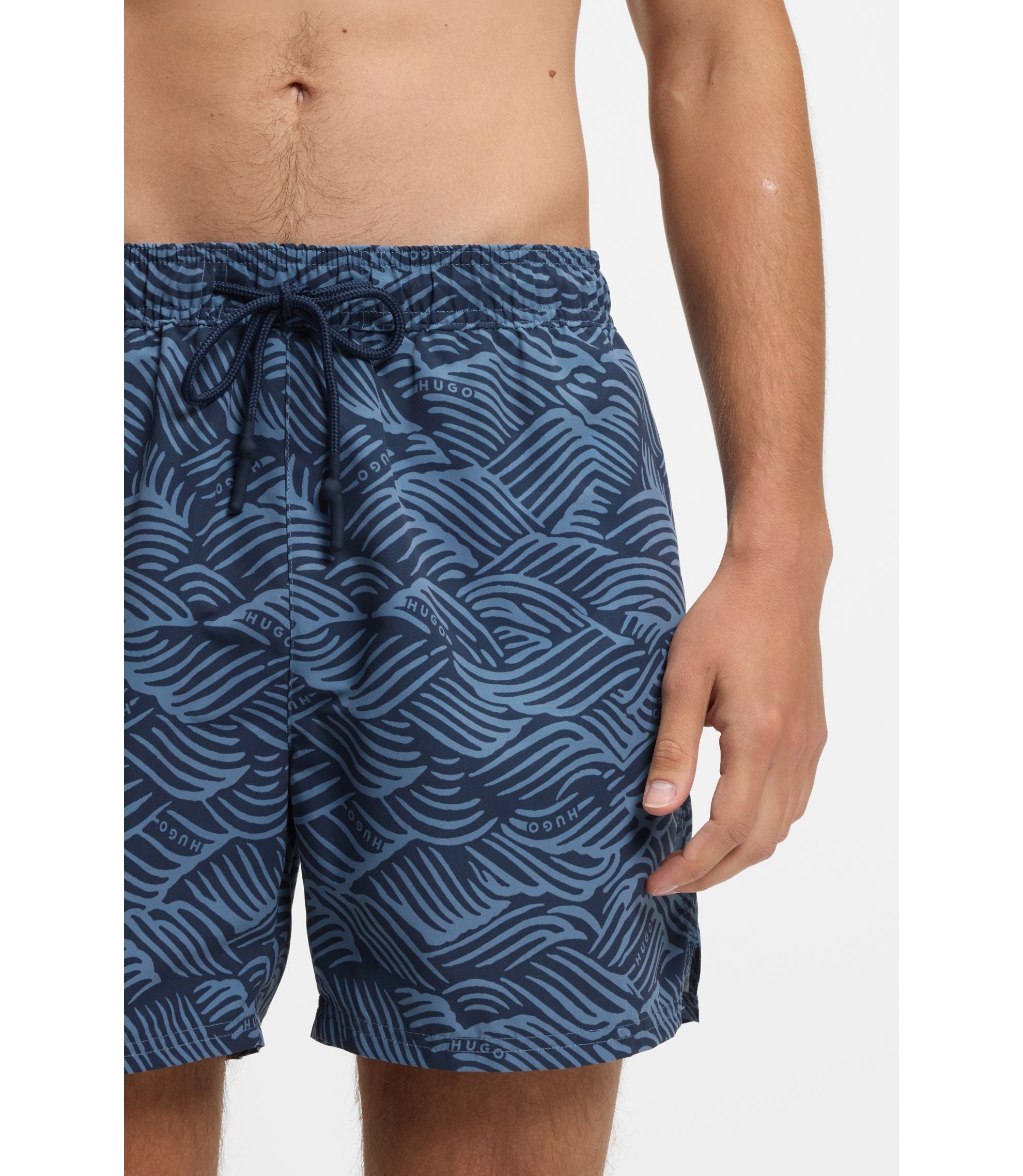 Hugo Swim Shorts With Logo Artwork Light Blue