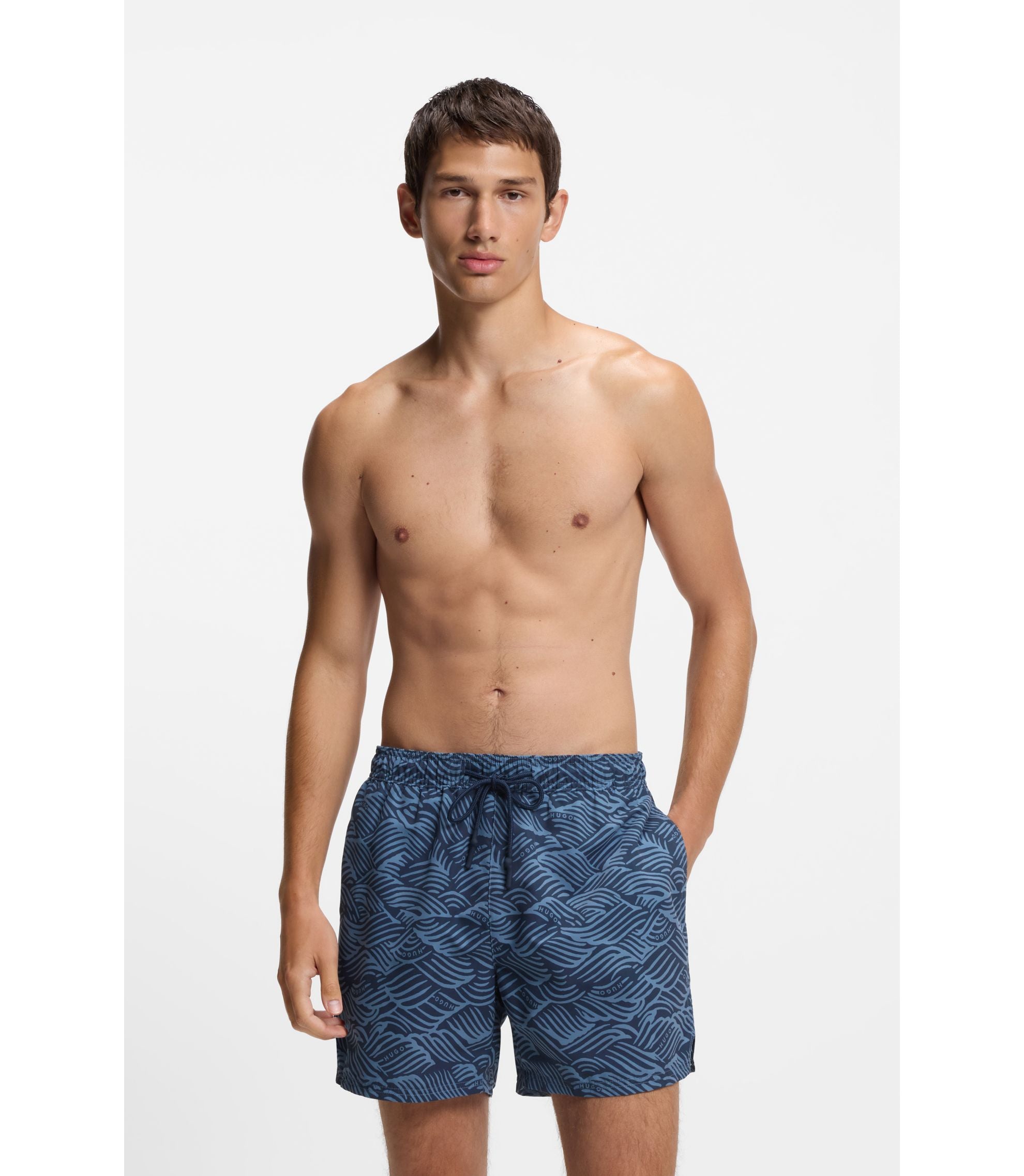 Hugo Swim Shorts With Logo Artwork Light Blue