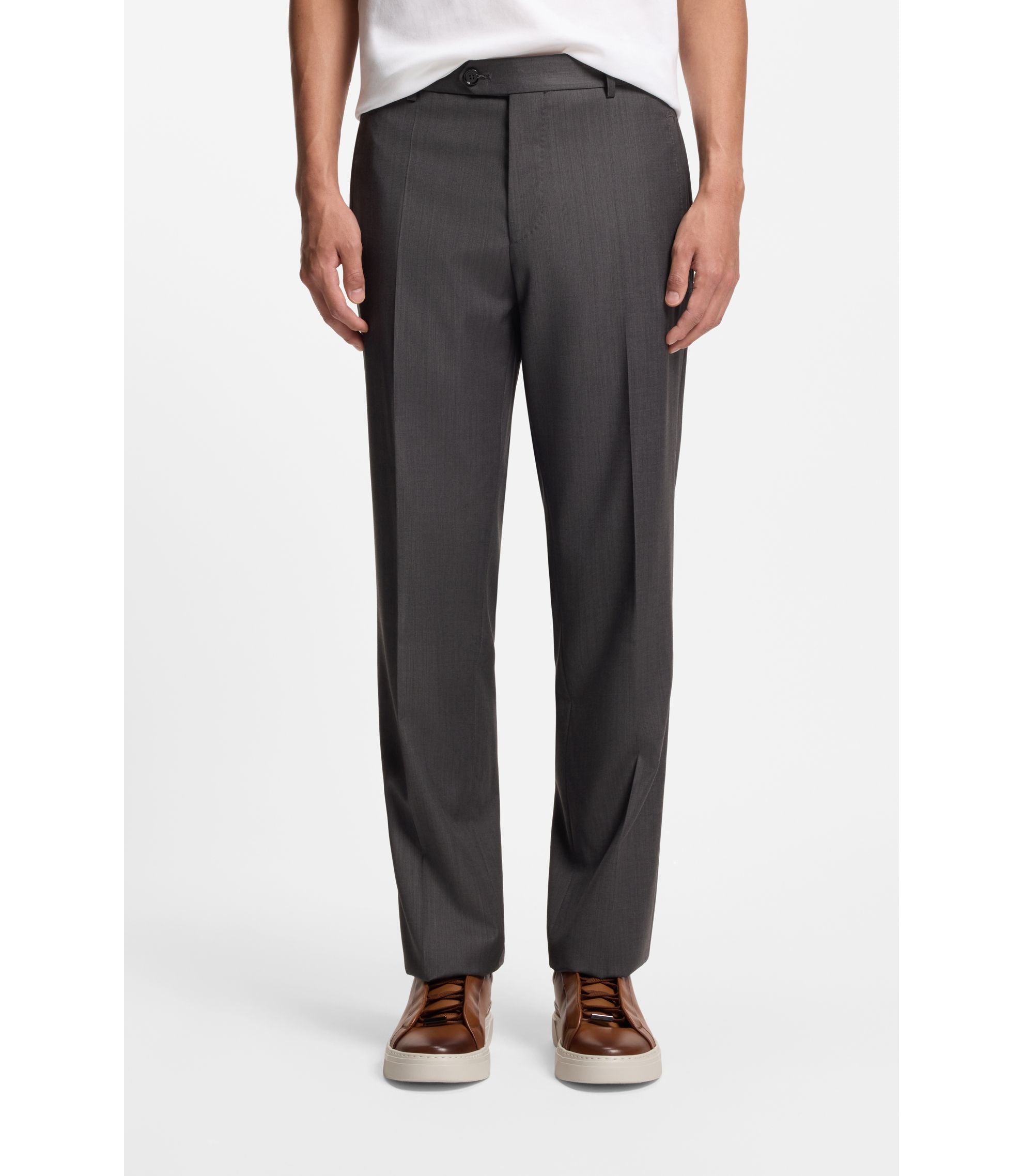 Boss Water Repellent Regular Fit Trousers In Virgin Wool Black