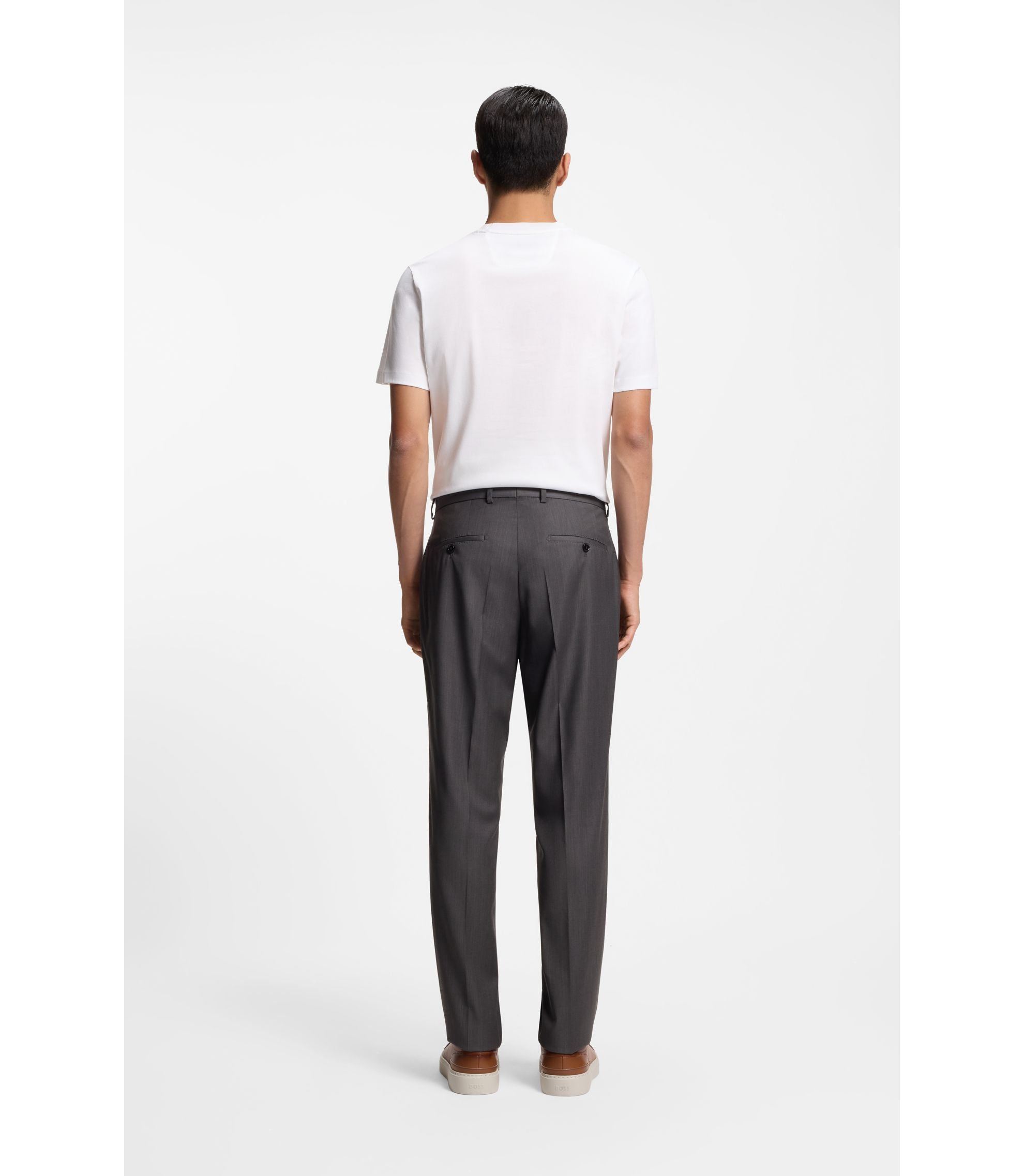 Boss Water Repellent Regular Fit Trousers In Virgin Wool Black