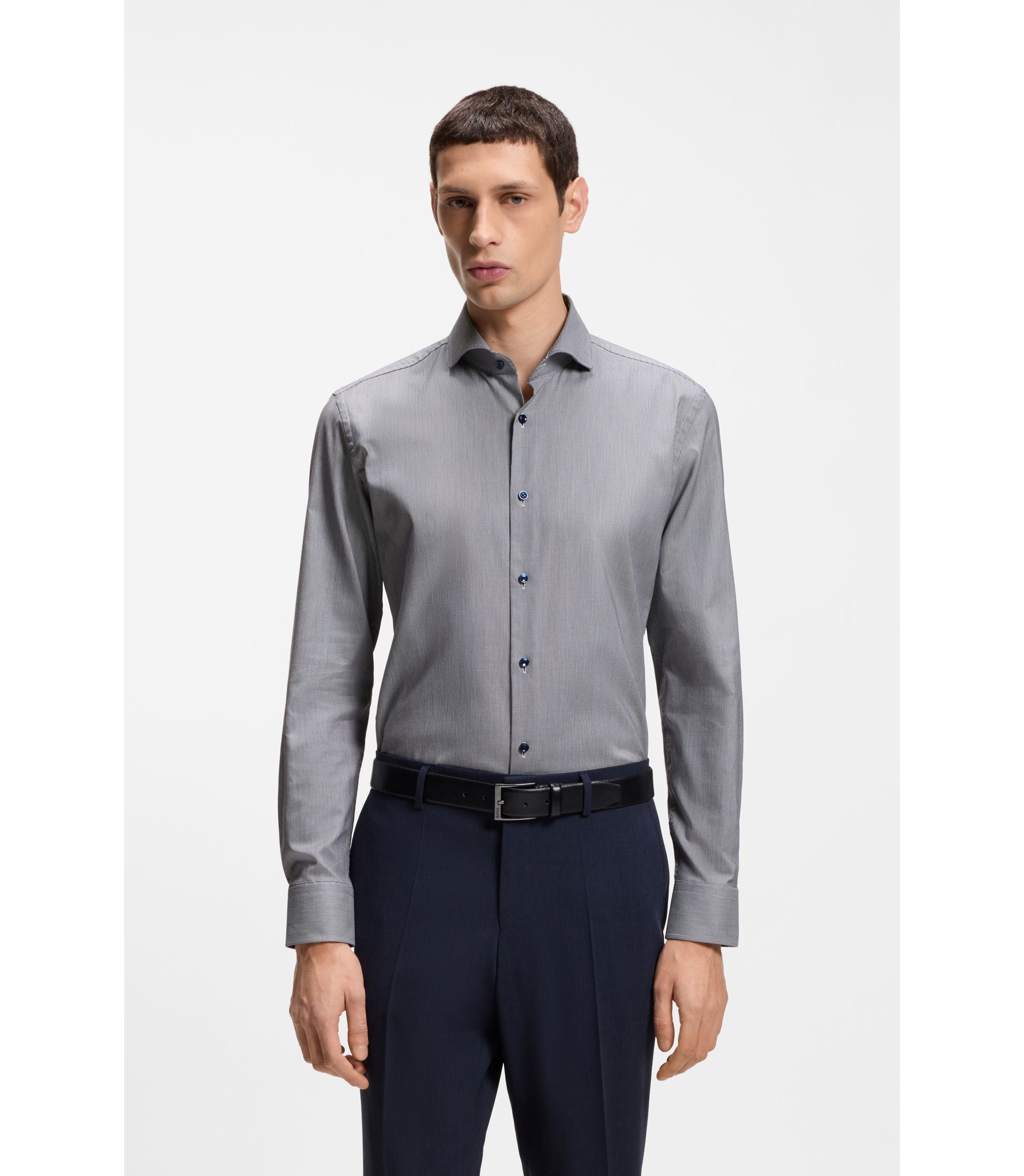 Boss Easy Iron Slim Fit Shirt In Stretch Cotton Dark Blue