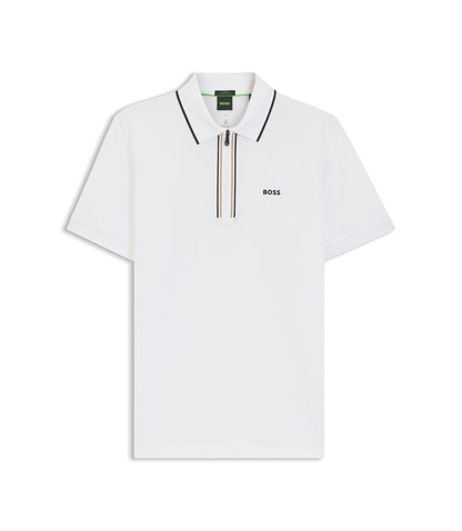 Boss Active Slim Fit Polo Shirt In Moisture Wicking Stretch Cotton White