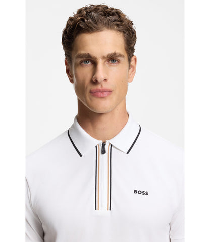 Boss Active Slim Fit Polo Shirt In Moisture Wicking Stretch Cotton White