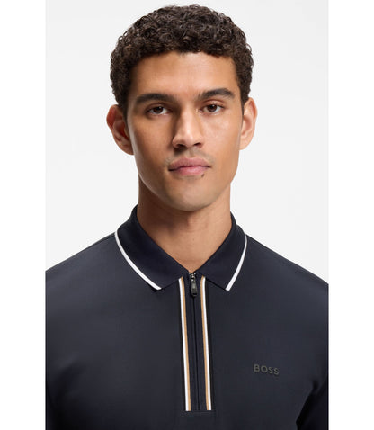 Boss Active Slim Fit Polo Shirt In Moisture Wicking Stretch Cotton Dark Blue