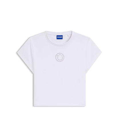 Hugo Stretch Cotton T Shirt With Rhinestone Happy Hugo White Women's