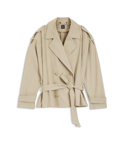 Boss Belted Short Coat In Cotton Poplin Light Beige Women's