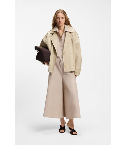 Boss Belted Short Coat In Cotton Poplin Light Beige Women's