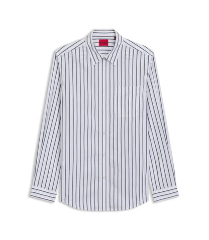 Hugo Striped Oversized Fit Shirt In Cotton Poplin White