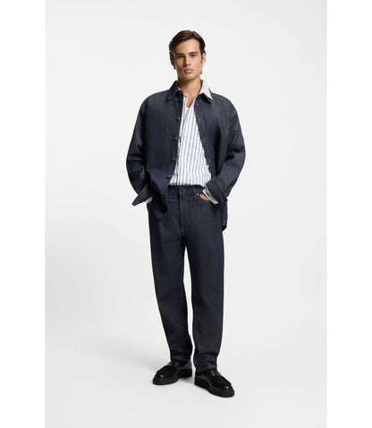 Hugo Striped Oversized Fit Shirt In Cotton Poplin White