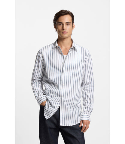 Hugo Striped Oversized Fit Shirt In Cotton Poplin White
