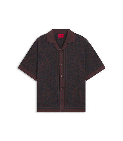 Hugo Oversized Fit Shirt With Digital Print Light Brown