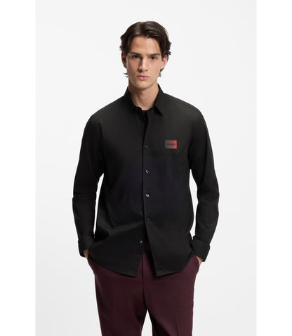 Hugo Relaxed Fit Shirt In Stretch Cotton Canvas Black