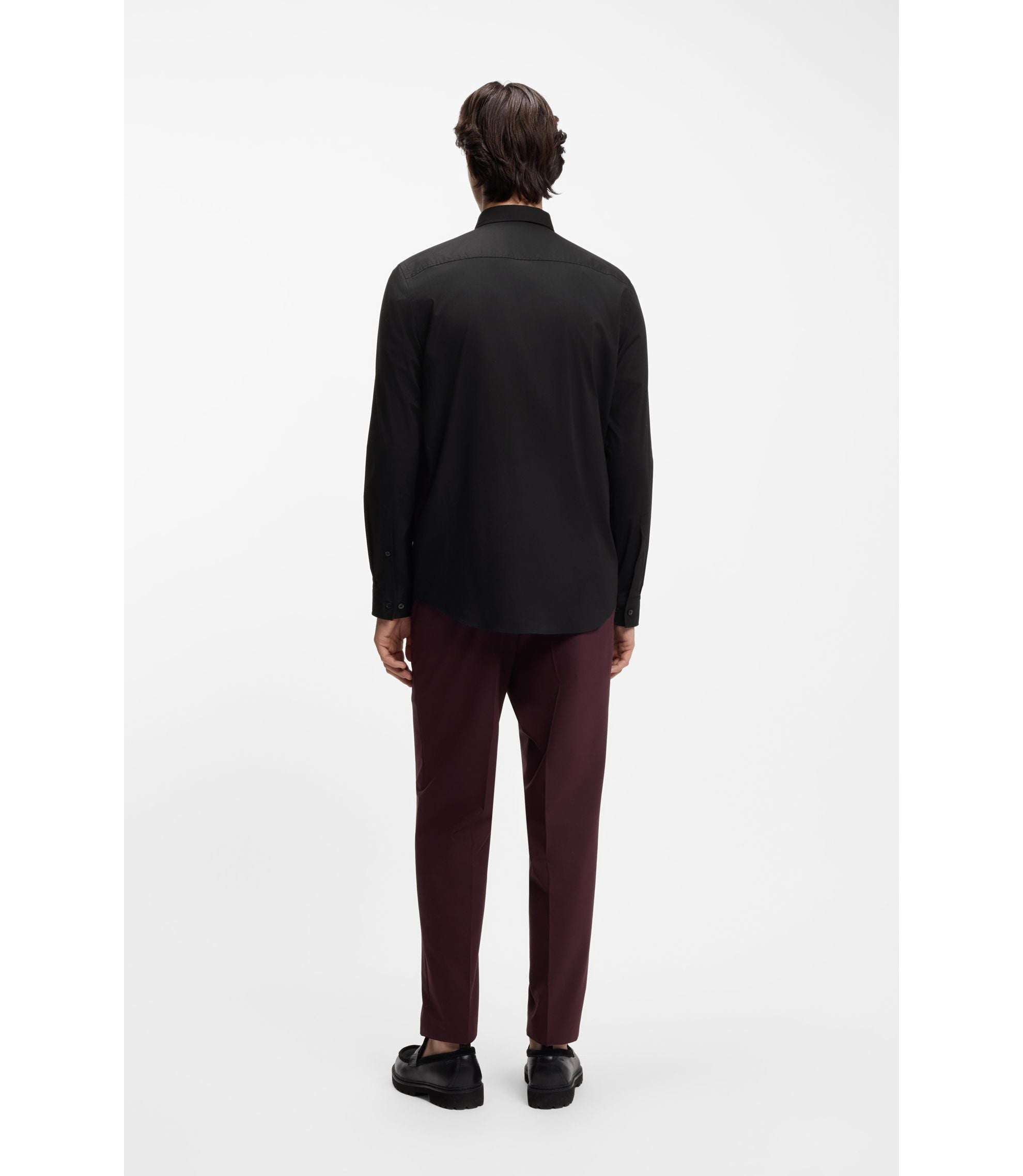 Hugo Relaxed Fit Shirt In Stretch Cotton Canvas Black