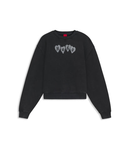Hugo Heart Logo Sweatshirt In Cotton Terry Black Women's