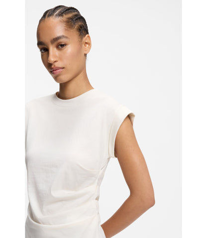 Boss Rolled Cuff Slim Fit T Shirt In Mercerised Cotton White Women's