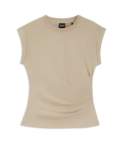 Boss Rolled Cuff Slim Fit T Shirt In Mercerised Cotton Light Beige Women's