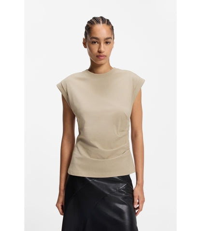 Boss Rolled Cuff Slim Fit T Shirt In Mercerised Cotton Light Beige Women's