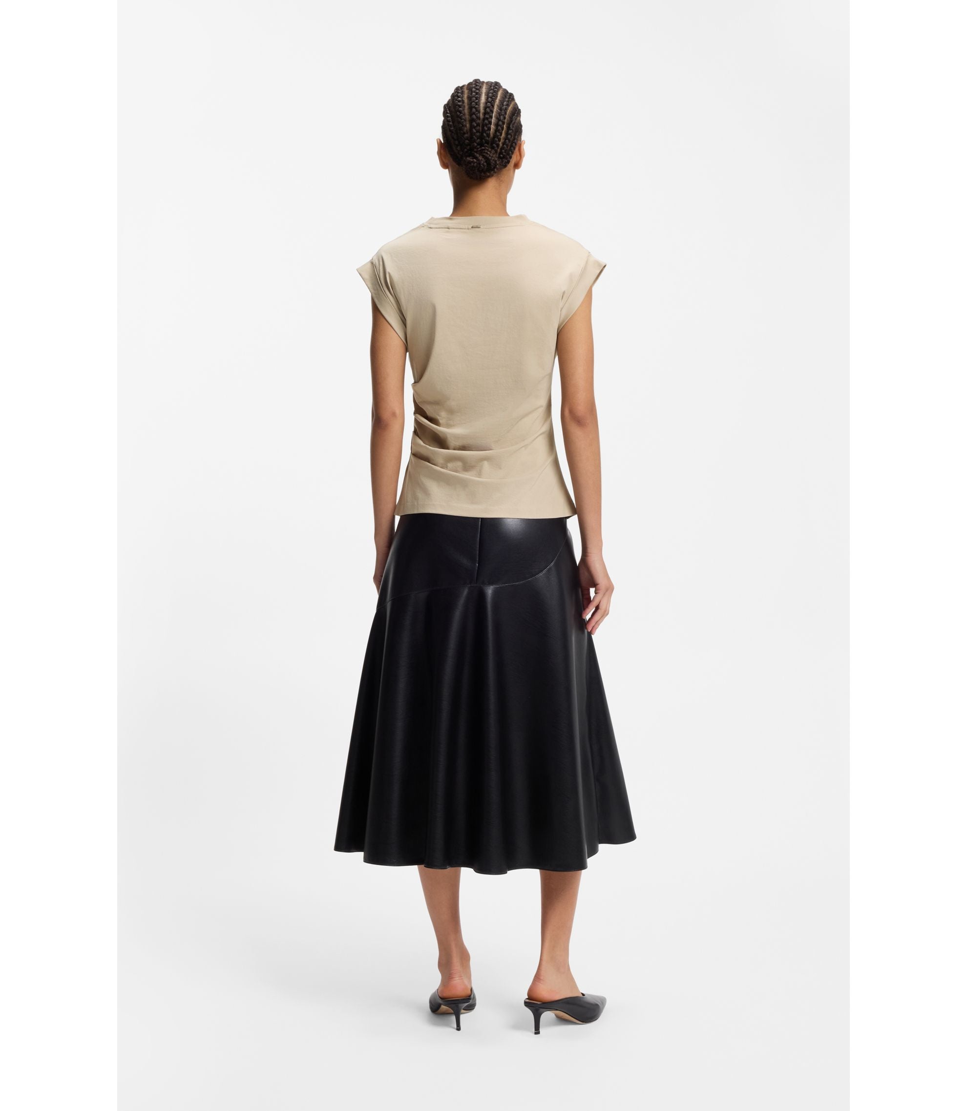 Boss Rolled Cuff Slim Fit T Shirt In Mercerised Cotton Light Beige Women's