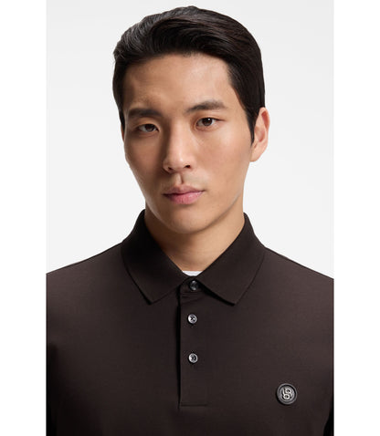 Boss Mercerized Cotton Polo Shirt With Double B Monogram Dark Brown