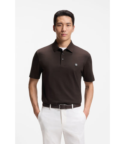 Boss Mercerized Cotton Polo Shirt With Double B Monogram Dark Brown