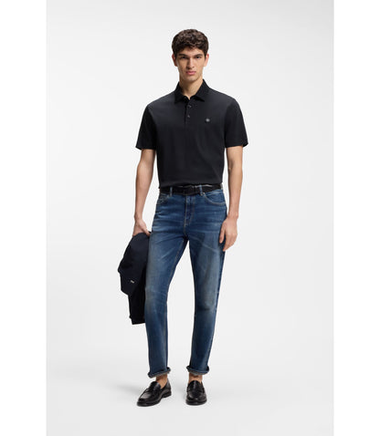 Boss Mercerized Cotton Polo Shirt With Double B Monogram Dark Blue