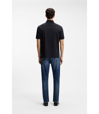 Boss Mercerized Cotton Polo Shirt With Double B Monogram Dark Blue