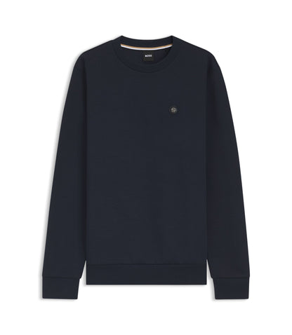 Boss Cotton Blend Sweatshirt With Double B Monogram Dark Blue